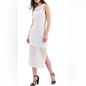 🥥🌴NWT INC INTERNATIONAL CONCEPTS CROCHET KNIT CREAM MIDI DRESS SIZE L🌴🥥